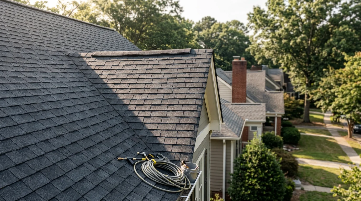 Residential roof after professional cleaning service