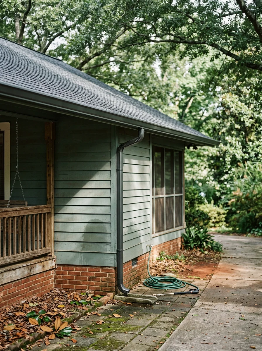 Cleaned roof and gutters on a shaded older home in Athens, Georgia