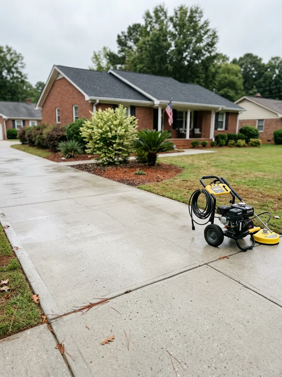 Pressure-washed concrete driveway and walkway in a Hall County, Georgia subdivision