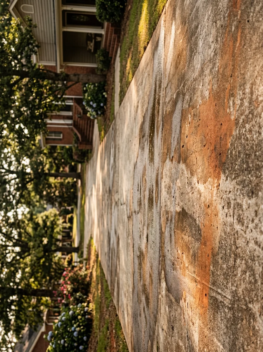 Concrete driveway in Hoschton showing clay-based rust staining typical of North Georgia red soil conditions